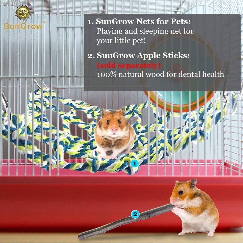 SunGrow Cotton Rope Net for Small Pets, Hanging Hammock for Cage, Activity & Climbing Toy, Net Pet Bed for Hamsters, Cockatiels, Parakeets, 4 Hooks Included - Image 4